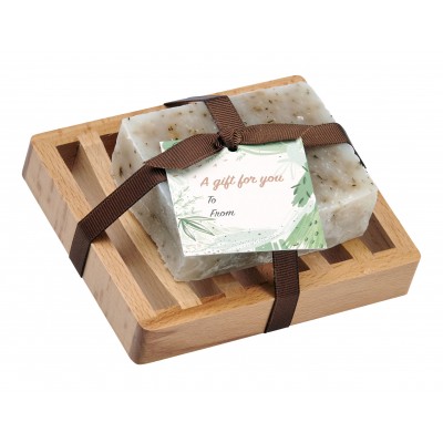Peppermint Natural Herbal Bar Soap 4 oz - Soap Dish Gift Set 